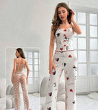 Two-piece pajamas made of ribbed cotton and chiffon from back