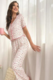 Two-piece pajamas made of floral ribbed cotton