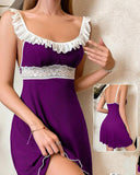 House cash is made of ribbed cotton with lace under the chest and ruffles around the shoulders