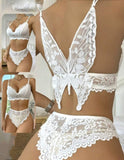 Two-piece lingerie made of lace with a butterfly shape on the back
