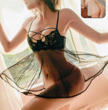 Lingerie made of tulle with lace at the chest and open back