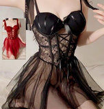 Lingerie made of tulle and lace at the stomach