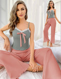 Two-piece pajamas made of cotton with lace around the chest