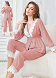 Two-piece pajama made of cotton with elastic in the middle and lace around the chest and at the end of the pants