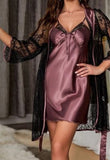 Lingerie made of satin with lace at the chest with robe made of lace