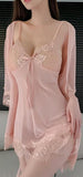 Two-piece lingerie made of chiffon with lace at the chest and around the tail