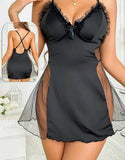 Lingerie made of Lycra with tulle on the sides and ruffles at the chest