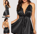 Lingerie made of satin with elastic in the middle and ruffles around the chest