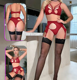 3-piece lingerie made of Lycra chiffon with a long net sock