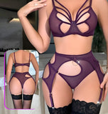 3-piece lingerie made of Lycra chiffon with a long net sock