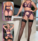 3-piece lingerie made of Lycra chiffon with a long net sock