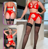 3-piece lingerie made of Lycra chiffon with a long net sock