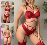 Lingerie made of Lycra with satin cords and  metal chains at the abdomen