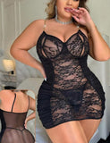 Two-piece lingerie made of lace and chiffon with Lycra ruffled on the sides