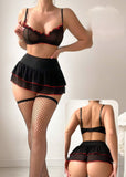 Two-piece lingerie made of chiffon and Lycra with a long net socks