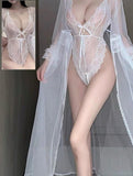 Jumpsuit made of lace with a long chiffon robe