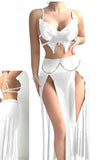 Three-piece lingerie made of chiffon with a butterfly shape at the chest and a metal chain at the middle