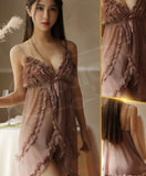 Two-piece lingerie made of chiffon with ruffles at the chest and front