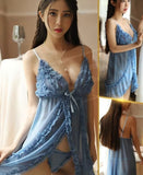 Two-piece lingerie made of chiffon with ruffles at the chest and front