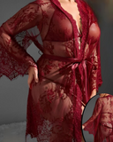 3-piece lingerie consisting of a bra and underwear made of chiffon and a robe made of lace
