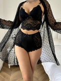 Three-piece pajama made of Lycra and lace with a chiffon robe