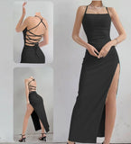 Long dress made of ribbed cotton, open on one side and open at the back