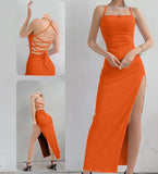 Long dress made of ribbed cotton, open on one side and open at the back