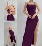 Long dress made of ribbed cotton, open on one side and open at the back