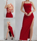 Long dress made of ribbed cotton, open on one side and open at the back