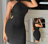 Short dress made of ribbed lycra - with two openings on the sides