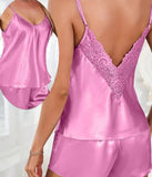 Two-piece pajamas made of satin with lace on the back