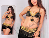 A belly dancing suit made of Lycra and embroidered with shiny beads and shiny threads