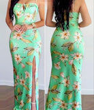 Long dress made of floral Lycra, open on one side