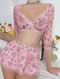 Two-piece lingerie made of chiffon - with lace around the edges