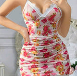 Lingerie made of floral chiffon with ruffled sides