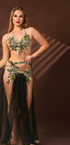 Belly dance suit made of tulle with handmade embroidery