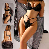 Three-piece lingerie made of lace and chiffon