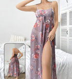 Long lingerie made of floral chiffon, open on one side