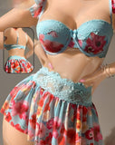 Two-piece lingerie made of floral chiffon with lace