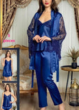 Five-piece pajamas made of satin and lace