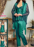 Five-piece pajamas made of satin and lace