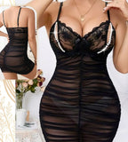 Lingerie made of ruffled chiffon with lace at the chest