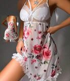 Lingerie made of floral chiffon with ruffles at the tail