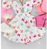 Short house dress with butterfly print, made of chiffon - off-shoulder