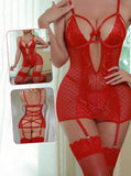 Two-piece lingerie made of lace and dotted chiffon, open at the back