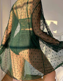 Three-piece pajama made of Lycra and lace with a chiffon robe