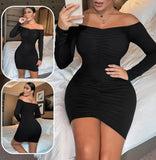 Off-shoulder dress made of  Lycra - ruffled front