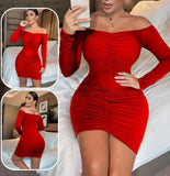 Off-shoulder dress made of  Lycra - ruffled front