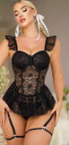 Two-piece lingerie made of lace with ruffles at the shoulders