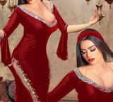 A belly dancing abaya made of satin with open sides